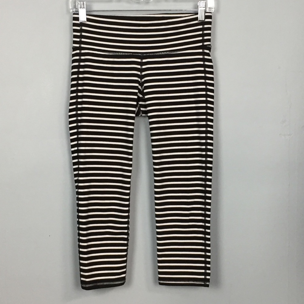Athleta Black and White Striped Capris